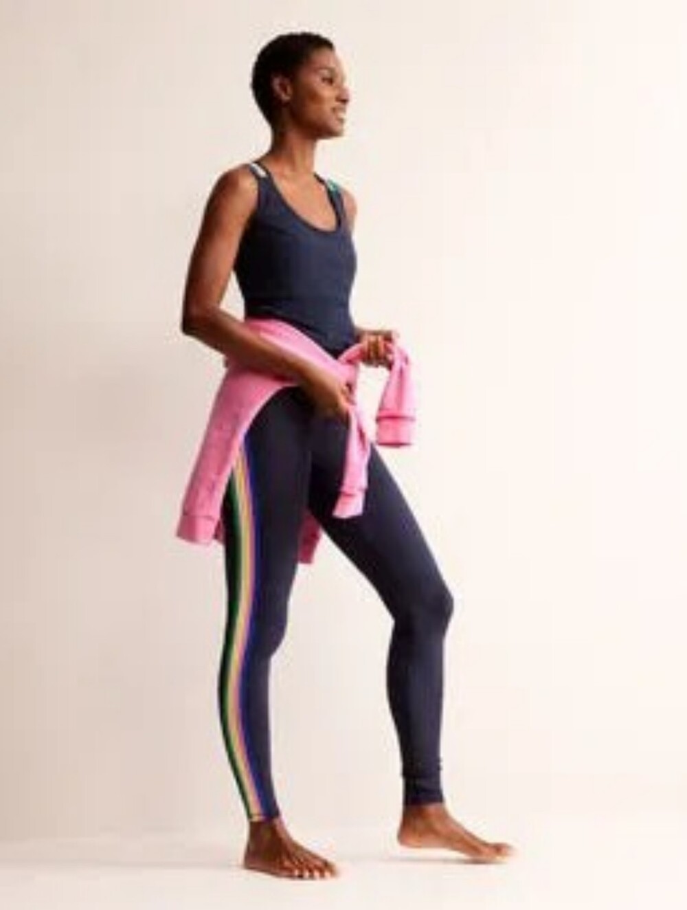 Boden navy blue rainbow side-stripe athletic leggings